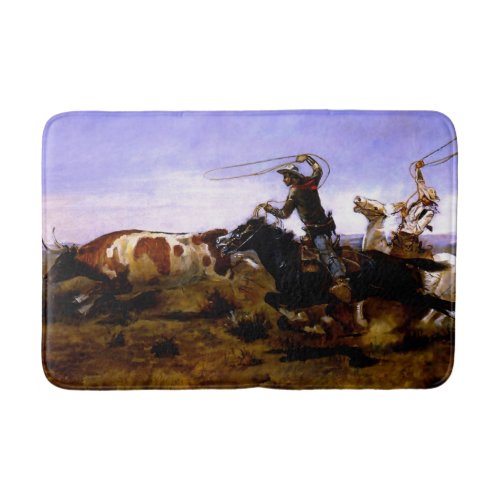 Cowboys Roping a Steer by Charles M Russell Bath Mat