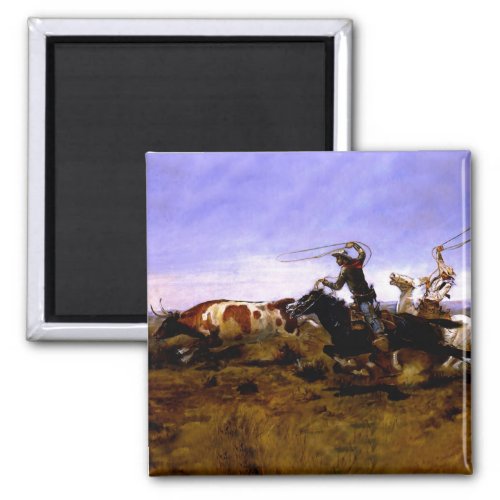 Cowboys Roping a Steer by Charles M Russell Magnet