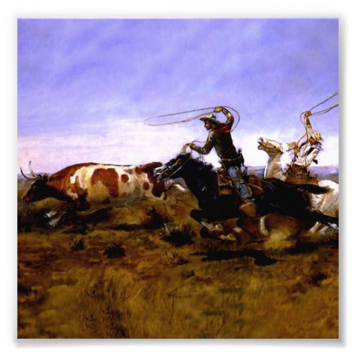 Cowboys Roping a Steer by Charles M Russell Photo Print