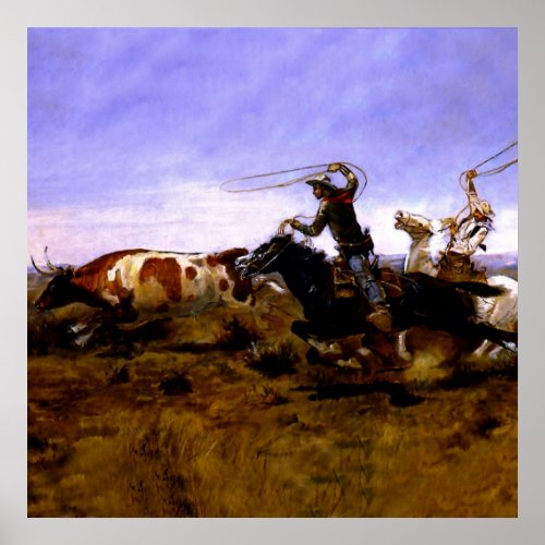 Cowboys Roping a Steer by Charles M Russell Poster