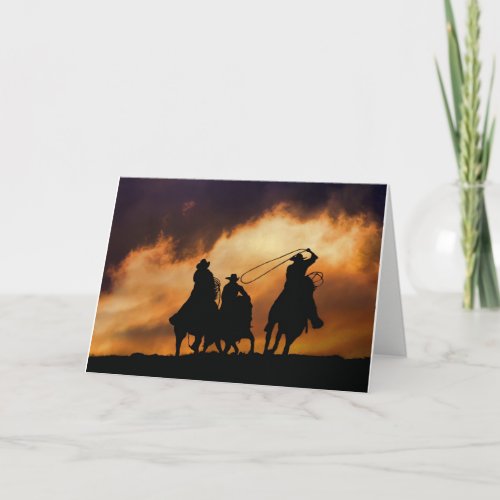 Cowboys Roping at Sunset Blank Card