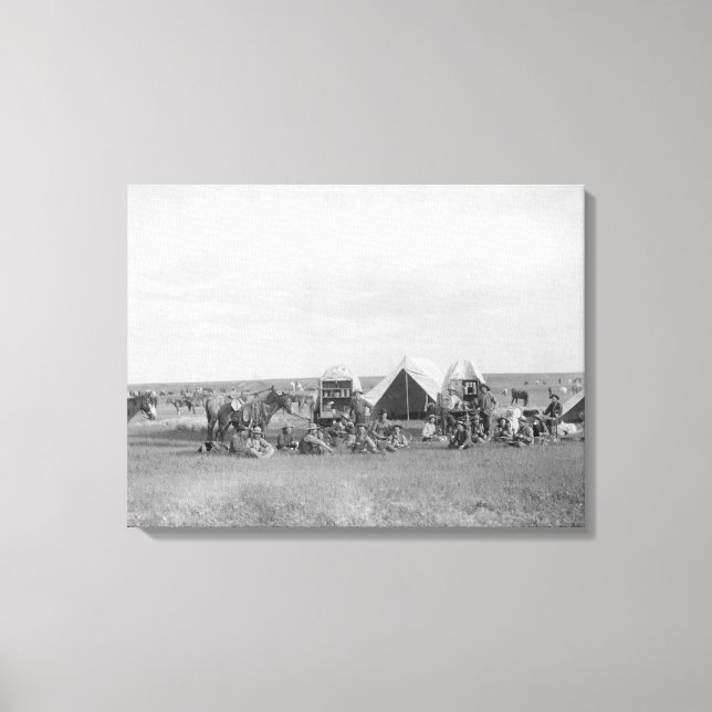 Cowboys Sitting around Chuckwagon Photograph Canvas Print (Front)