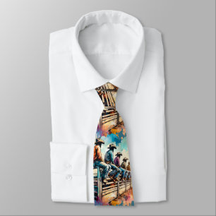 Cowboys Sitting On Rodeo Bucking Chutes Neck Tie