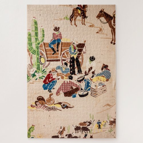 Cowboys Vintage Wallpaper _ Wild West _ 1014 piece Jigsaw Puzzle