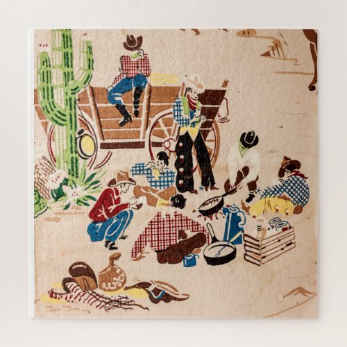 Cowboys Vintage Wallpaper _ Wild West _ 676 piece Jigsaw Puzzle