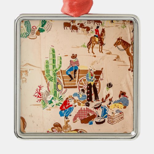 Cowboys _ Vintage Wallpaper _ Wild West Ceramic Or Metal Ornament