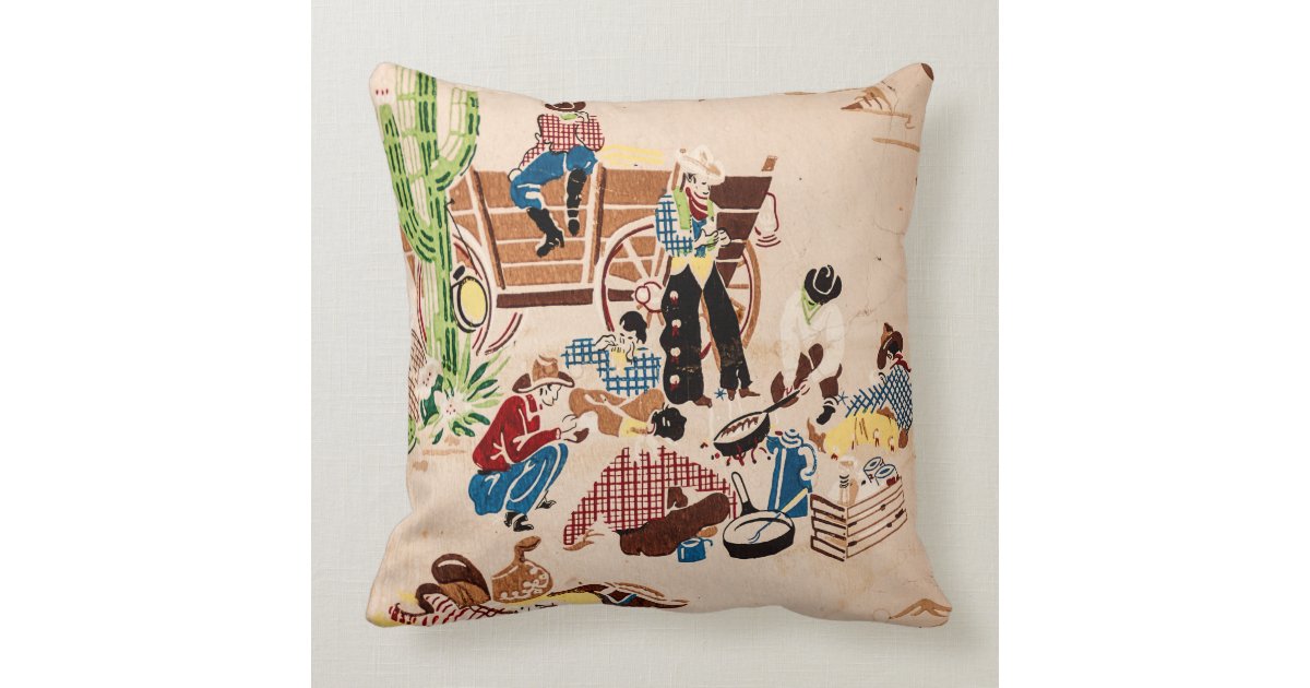 Cowboys Vintage Wallpaper Wild West Throw Pillow Zazzle Com