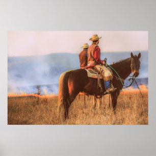 Cowboys Watching the Burning of the Flint Hills Poster