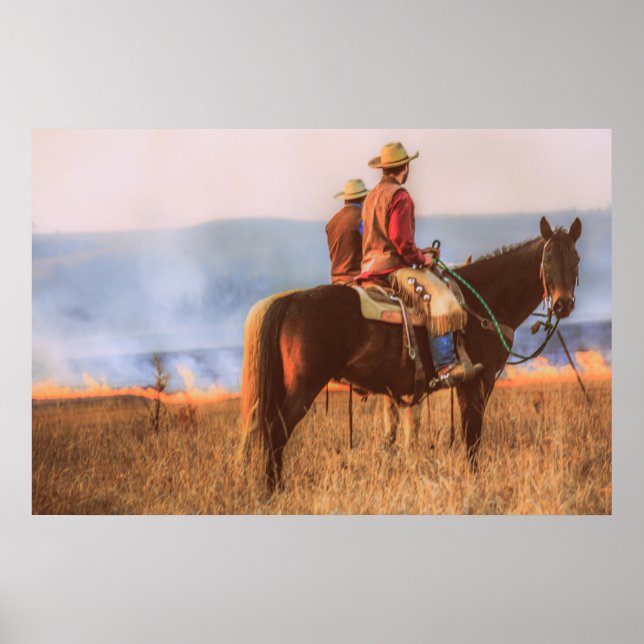 Cowboys Watching the Burning of the Flint Hills Poster (Front)