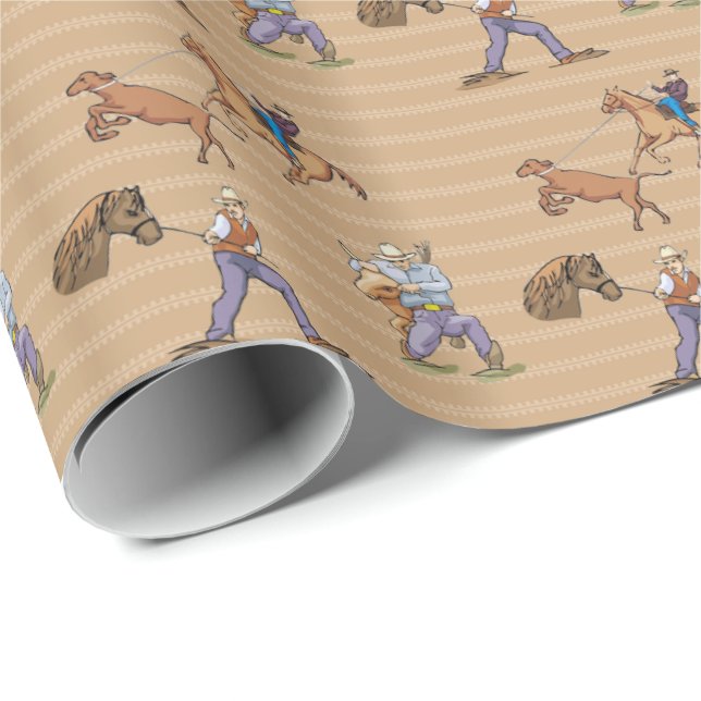 Cowboys Western  Horses Steer Tan Gift Wrap (Roll Corner)