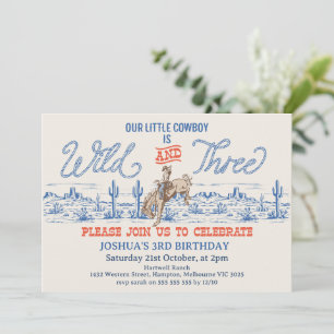 Cowby Blue Rodeo Wild and Three 3rd Birthday Invitation