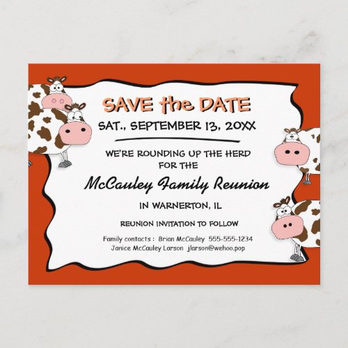 Cowdacious Paprika Family Reunion Save the Date Announcement Postcard