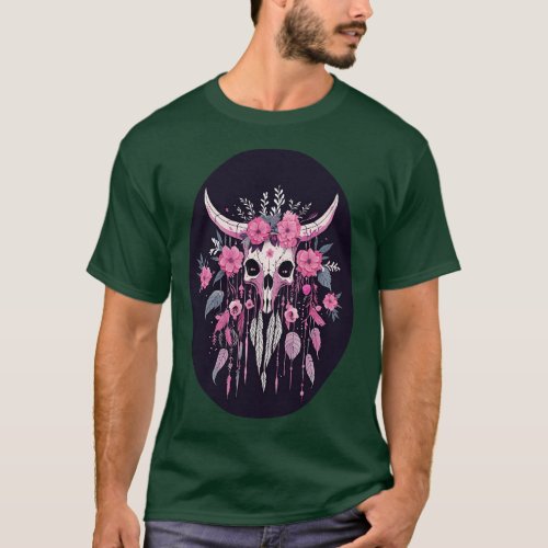 CowDreamcatcher boho and flowers Native American T T_Shirt