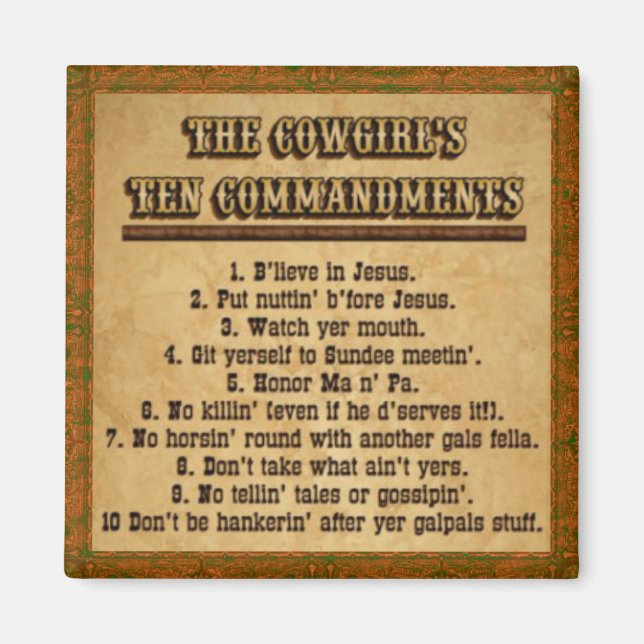 Cowgirl 10 Commandments Magnet (Front)