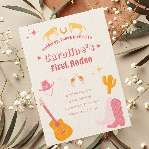 Cowgirl 1st Birthday First Rodeo Invitation