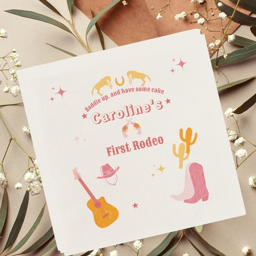 Cowgirl 1st Birthday First Rodeo Napkins
