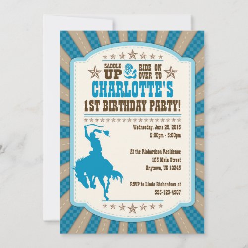 Cowgirl 1st Birthday Party Girl Invitation