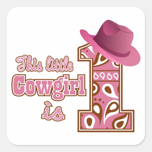 Cowgirl 1st Birthday Square Sticker (Front)