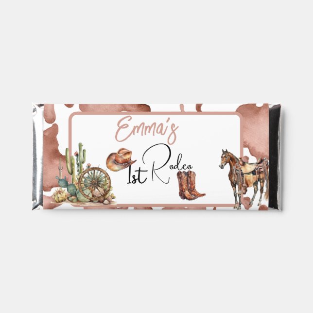 Cowgirl 1st Rodeo 1st Birthday Hershey Bar Favors (Front)