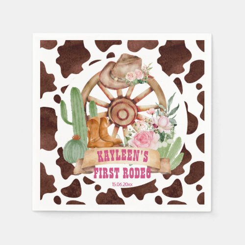 Cowgirl 1st rodeo birthday party personalized napkins