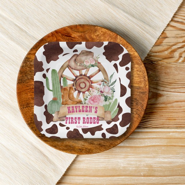 Cowgirl 1st rodeo birthday party personalized paper plates (Creator Uploaded)