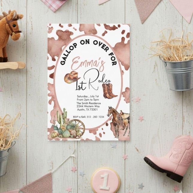 Cowgirl 1st Rodeo Cowprint Birthday Invitation (Creator Uploaded)