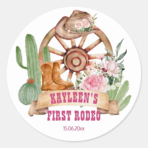 Cowgirl 1st rodeo horses farm party classic round sticker