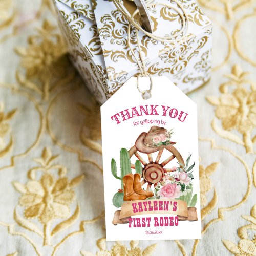 Cowgirl 1st rodeo horses farm party thank you gift tags