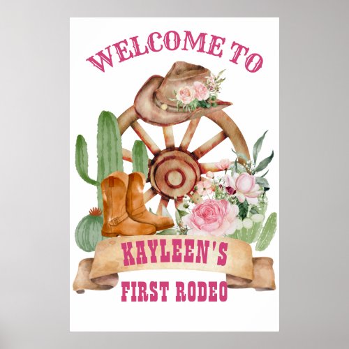 Cowgirl 1st rodeo horses farm party welcome sign