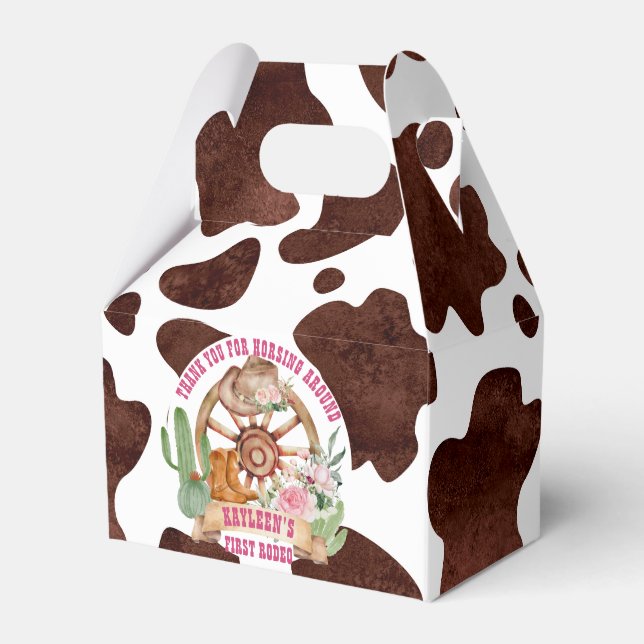 Cowgirl 1st rodeo western birthday personalized favor boxes (Front Side)