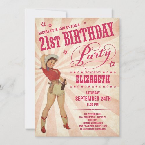 Cowgirl 21st Birthday Invitations