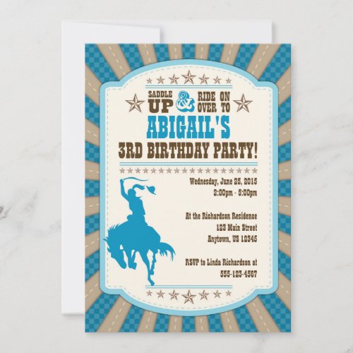 Cowgirl 3rd Birthday Party Girl Invitation