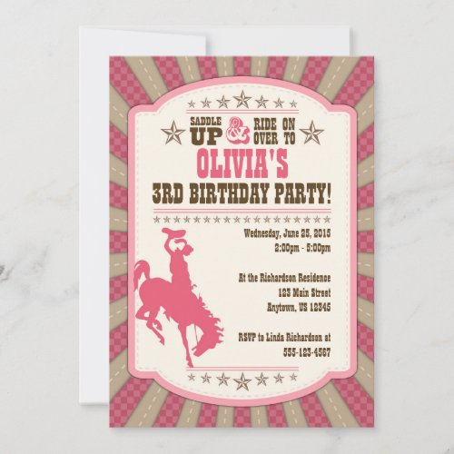 Cowgirl 3rd Birthday Party Girl Invitation