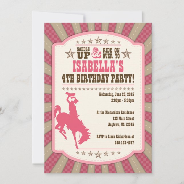Cowgirl 4th Birthday Party Girl Invitation (Front)