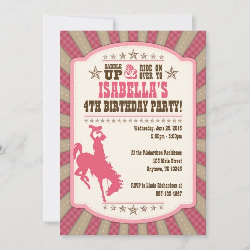 Cowgirl 4th Birthday Party Girl Invitation