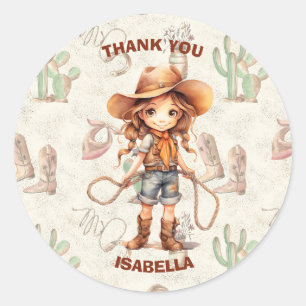 Cowgirl 5th Birthday Bash Classic Round Sticker