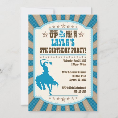 Cowgirl 5th Birthday Party Girl Invitation