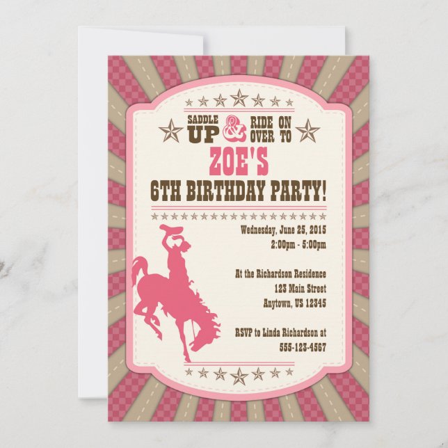 Cowgirl 6th Birthday Party Girl Invitation (Front)
