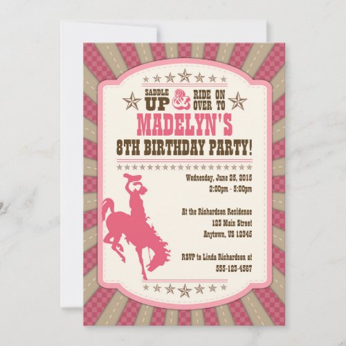 Cowgirl 8th Birthday Party Girl Invitation