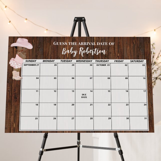 Cowgirl AA Baby Shower Guess Due Date Calendar Foam Board (In Situ (Stand))
