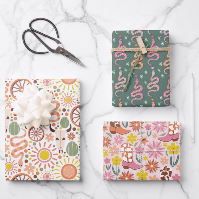 Cowgirl Adventure Wrapping Paper Sheets (Front)