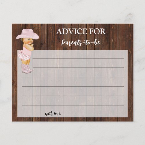 Cowgirl Advice for Mom  Dad Baby Shower Card Flyer