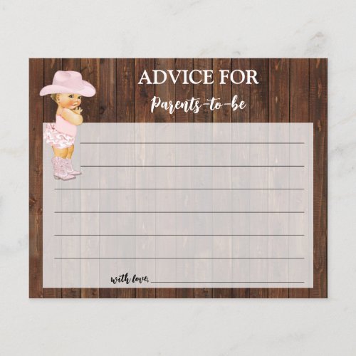Cowgirl Advice for Mom  Dad Baby Shower Card Flyer