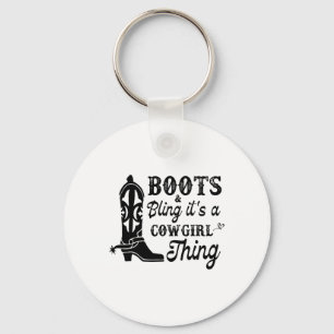 Cowgirl &amp; Boots Bling Its A Cowgirl Thing Hors Keychain