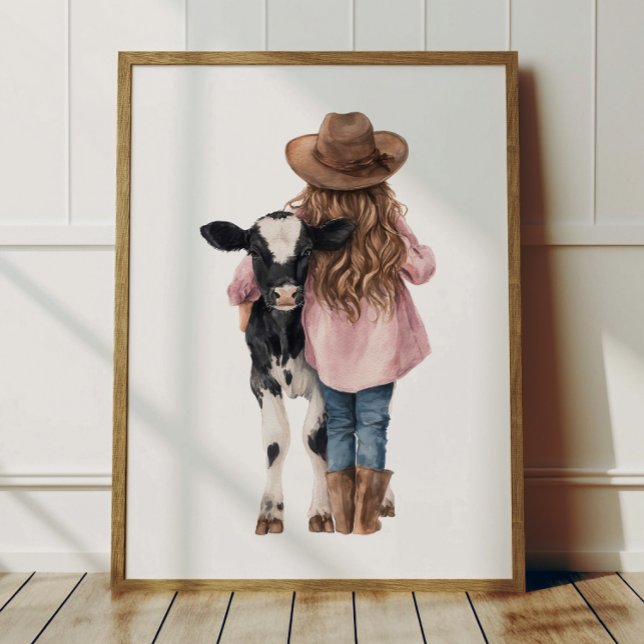 Cowgirl and Cow Poster Kids Western Room Decor (Creator Uploaded)