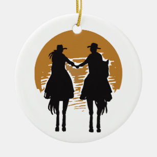 Cowgirl and Cowboy Ceramic Ornament