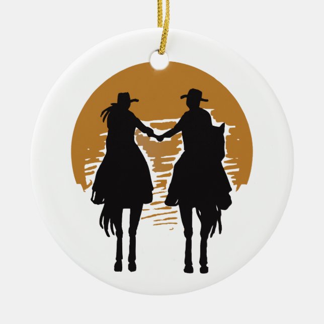 Cowgirl and Cowboy Ceramic Ornament (Front)