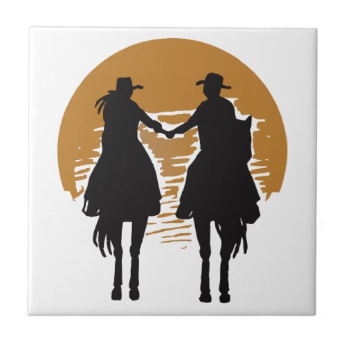 Cowgirl and Cowboy Ceramic Tile