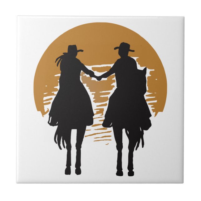 Cowgirl and Cowboy Ceramic Tile (Front)