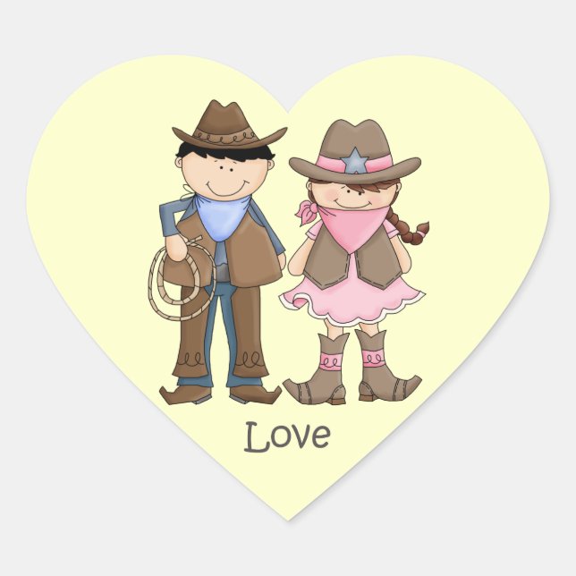 Cowgirl and Cowboy Couple in Love Heart Sticker (Front)